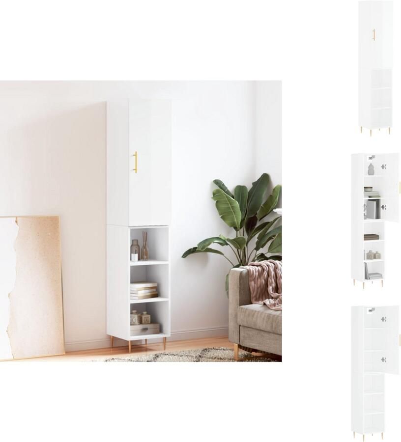 VidaXL Hoge Kast Hoge Kasten Hoge Kast Met Lade Kast -Hoge-kast-34-5x34x180-cm-bewerkt-hout-hoogglans-wit - Foto 2