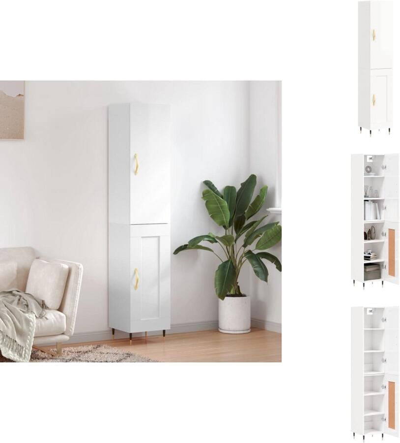 VidaXL Hoge Kast Hoge Kasten Hoge Kast Met Lade Kast -Hoge-kast-34-5x34x180-cm-bewerkt-hout-hoogglans-wit - Foto 4