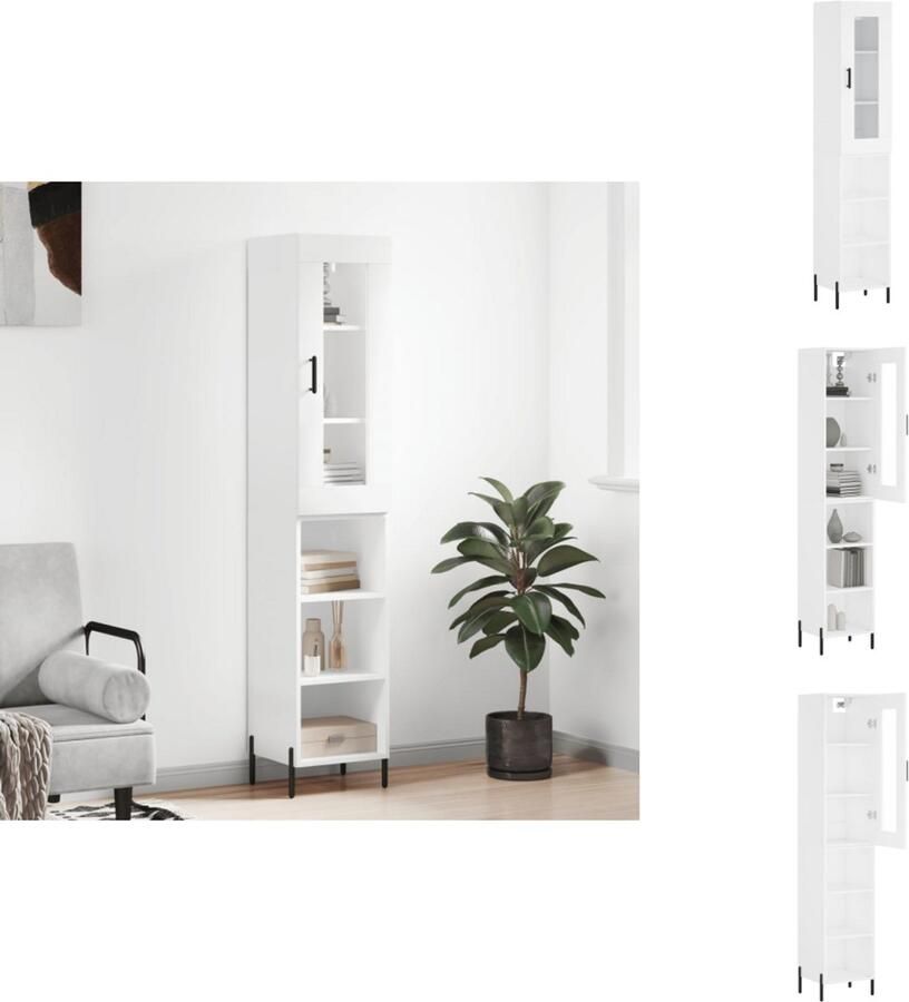 VidaXL Hoge Kast Hoge Kasten Hoge Kast Met Lade Kast Hoge kast 34 5x34x180 cm bewerkt hout wit - Foto 2