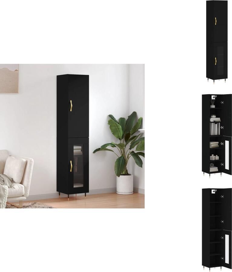 VidaXL Opbergkast Zwart 34.5 x 34 x 180 cm Trendy hoge kast met voldoende opbergruimte en praktische deuren Keukenkast - Foto 2