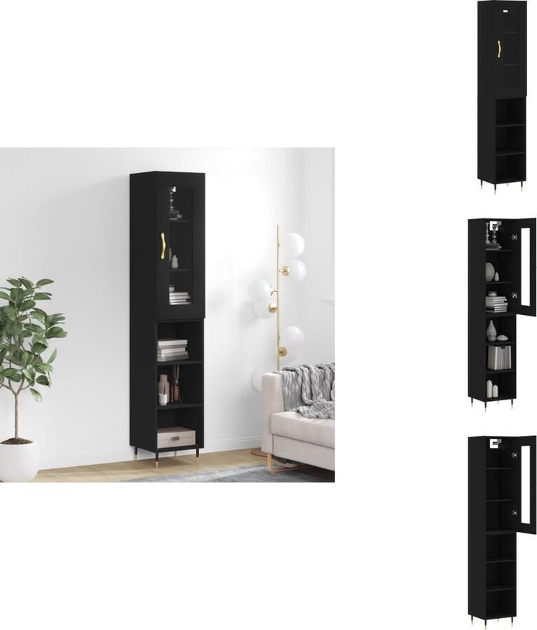 VidaXL Hoge Kast Hoge Kasten Hoge Kast Met Lade Kast Hoge kast 34-5x34x180 cm bewerkt hout zwart - Foto 2