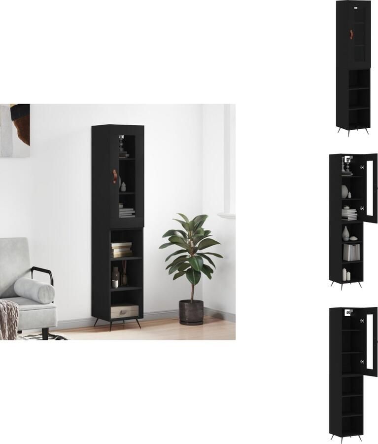 VidaXL Hoge Kast Hoge Kasten Hoge Kast Met Lade Kast Hoge kast 34-5x34x180 cm bewerkt hout zwart