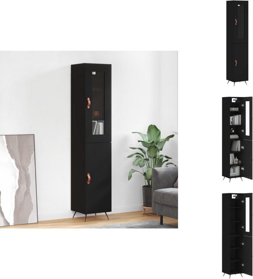 VidaXL Hoge Kast Hoge Kasten Hoge Kast Met Lade Kast Hoge kast 34 5x34x180 cm bewerkt hout zwart - Foto 2
