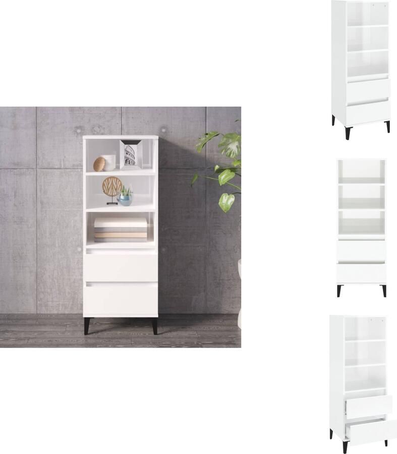 VidaXL Hoge Kast Hoge Kasten Hoge Kast Met Lade Kast Hoge kast 40x36x110 bewerkt hout hoogglans wit - Foto 2