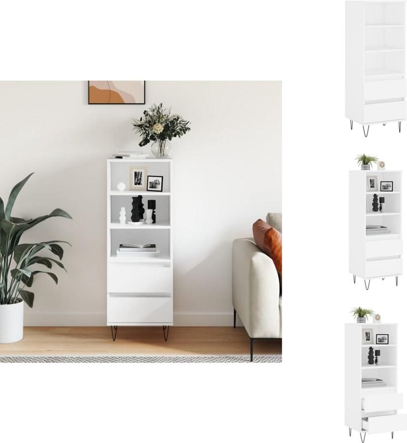 VidaXL Hoge Kast Hoge Kasten Hoge Kast Met Lade Kast Hoge kast 40x36x110 cm bewerkt hout wit - Foto 2