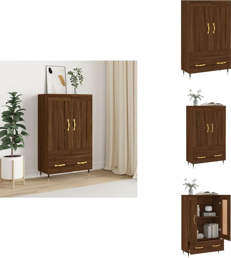 VidaXL Hoge Kast Hoge Kasten Hoge Kast Met Lade Kast Hoge kast 69-5x31x115 cm bewerkt hout bruineikenkleurig - Foto 3