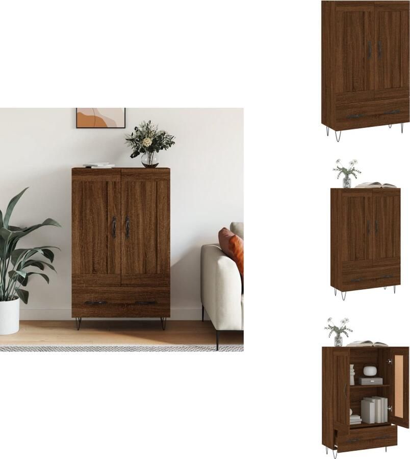 VidaXL Hoge Kast Hoge Kasten Hoge Kast Met Lade Kast Hoge kast 69-5x31x115 cm bewerkt hout bruineikenkleurig - Foto 2