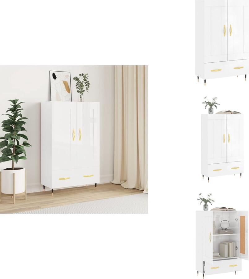 VidaXL Hoge Kast Hoge Kasten Hoge Kast Met Lade Kast Hoge kast 69 5x31x115 cm bewerkt hout hoogglans wit - Foto 3