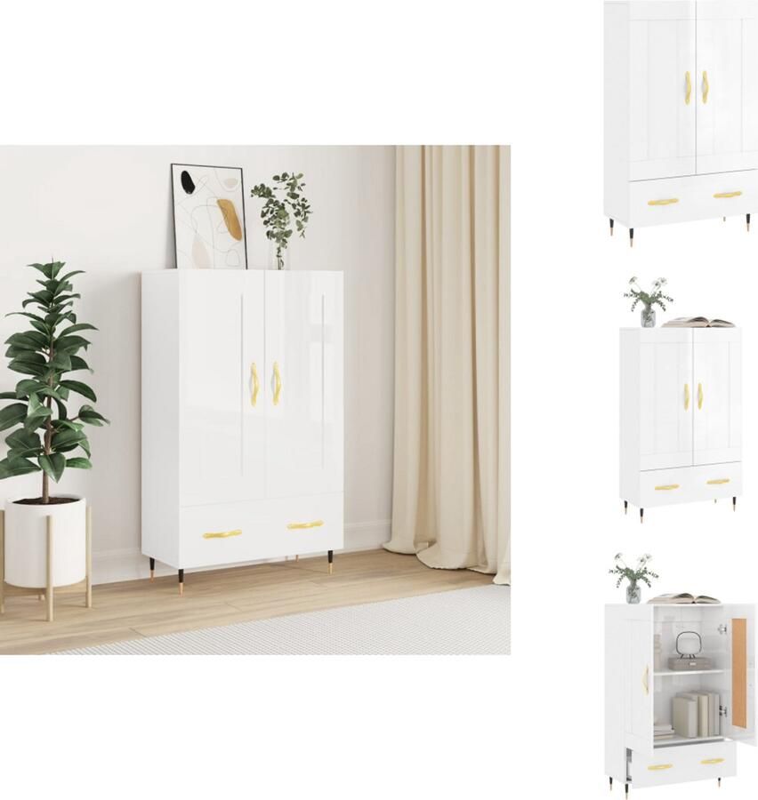 VidaXL Hoge Kast Hoge Kasten Hoge Kast Met Lade Kast Hoge kast 69 5x31x115 cm bewerkt hout hoogglans wit - Foto 2