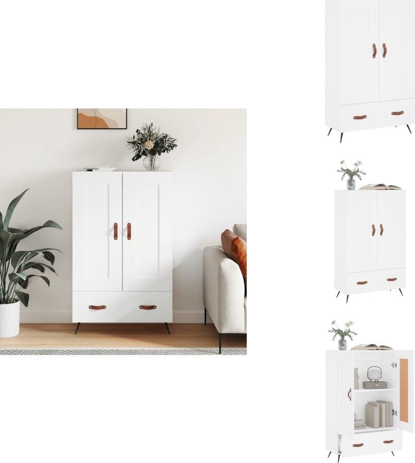 VidaXL Hoge Kast Hoge Kasten Hoge Kast Met Lade Kast Hoge kast 69-5x31x115 cm bewerkt hout wit - Foto 2