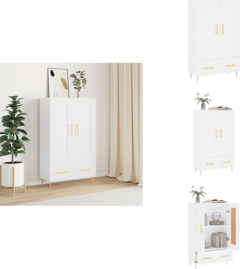 VidaXL Hoge Kast Hoge Kasten Hoge Kast Met Lade Kast Hoge kast 69-5x31x115 cm bewerkt hout wit - Foto 3