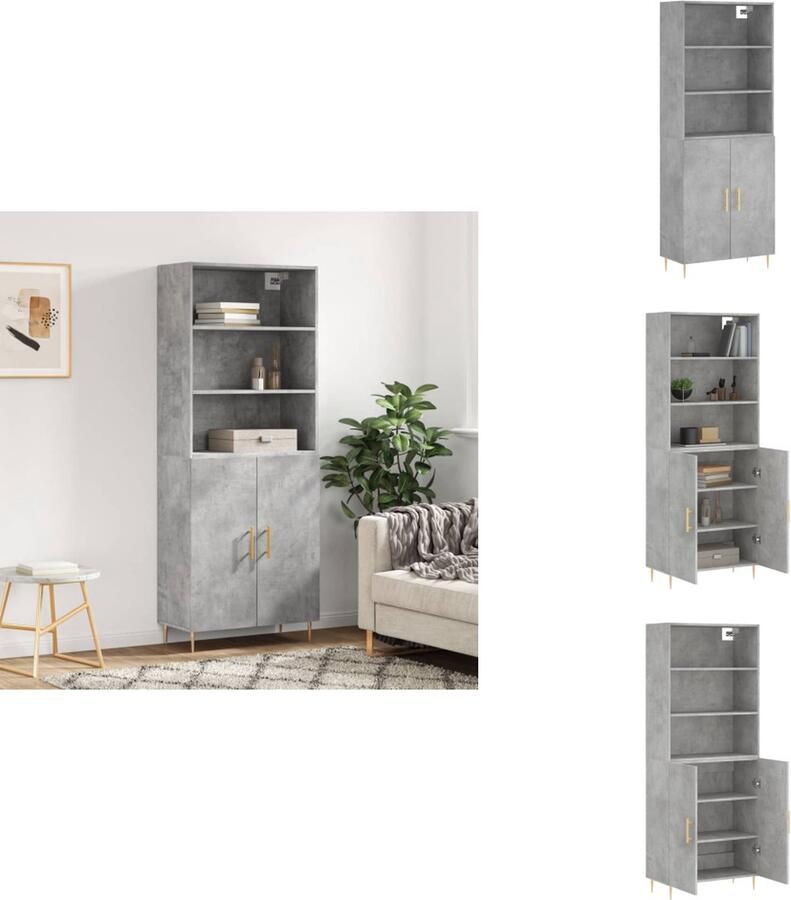 VidaXL Hoge Kast Hoge Kasten Hoge Kast Met Lade Kast -Hoge-kast-69-5x34x180-cm-bewerkt-hout-betongrijs - Foto 9