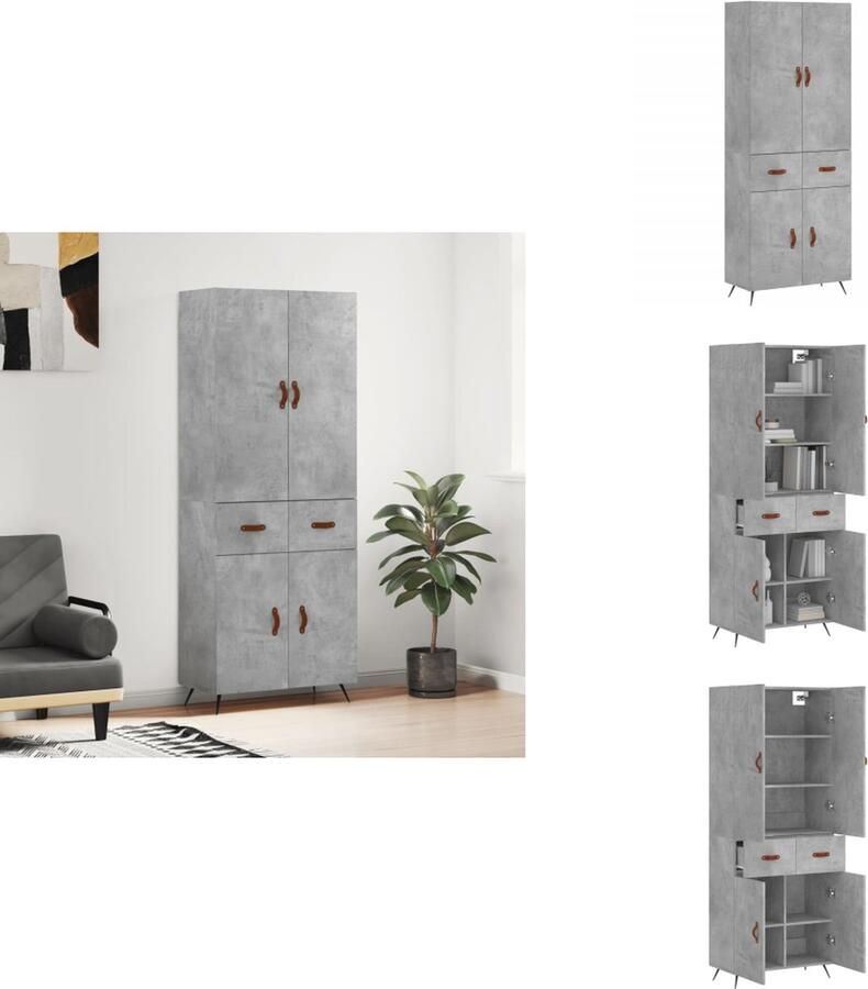 VidaXL Hoge Kast Hoge Kasten Hoge Kast Met Lade Kast -Hoge-kast-69-5x34x180-cm-bewerkt-hout-betongrijs