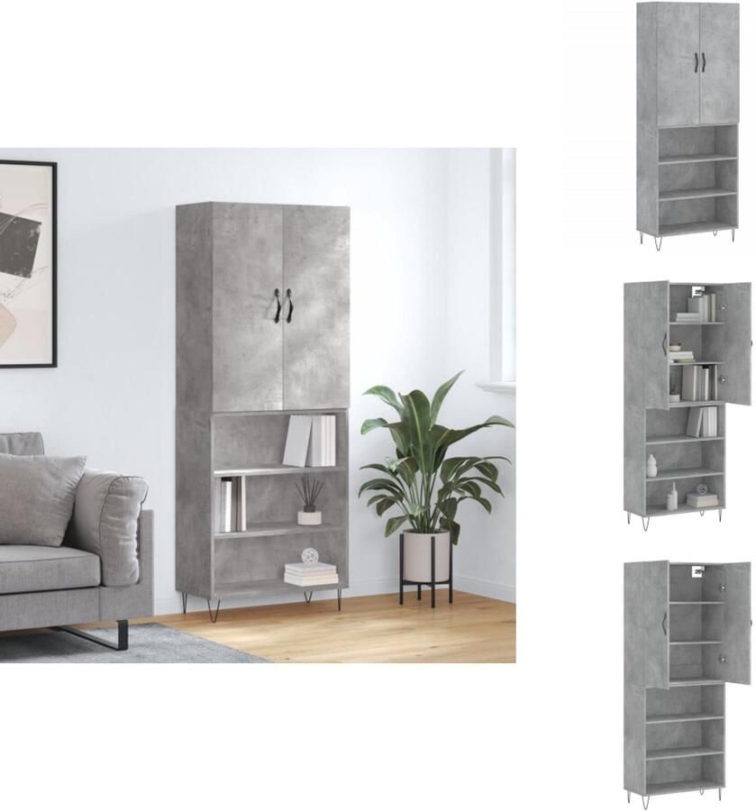 VidaXL Hoge Kast Hoge Kasten Hoge Kast Met Lade Kast Hoge kast 69 5x34x180 cm bewerkt hout betongrijs - Foto 2