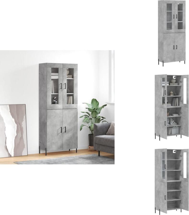 VidaXL Hoge kast Betongrijs 69.5 x 34 x 180 cm Duurzaam materiaal voldoende opbergruimte praktische deuren metalen voeten Keukenkast