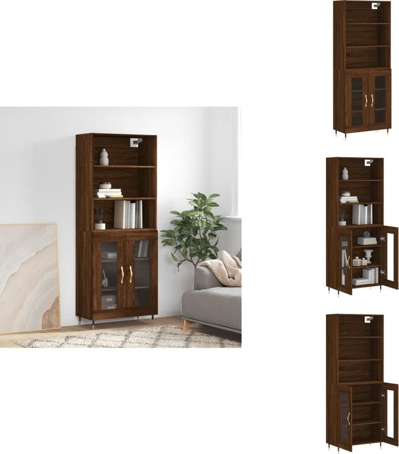 VidaXL Hoge Kast Bruineiken Dressoir Opzetkast 69.5 x 34 x 180 cm Montage vereist inclusief 1x Dressoir 1x Opzetkast Keukenkast - Foto 4