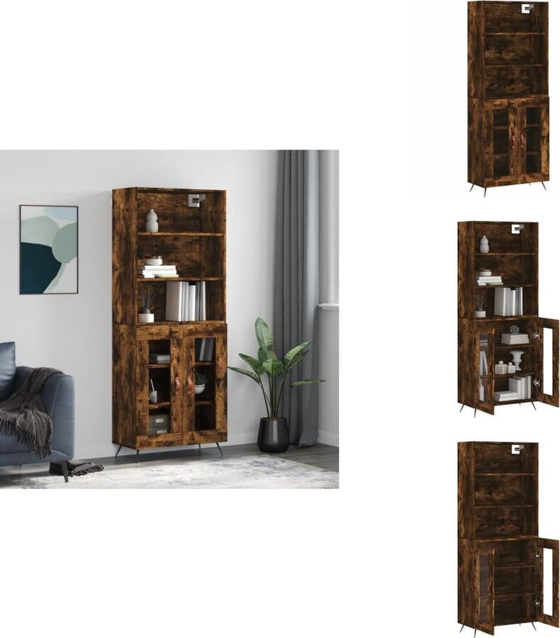 VidaXL Hoge Kast Hoge Kasten Hoge Kast Met Lade Kast Hoge kast 69-5x34x180 cm bewerkt hout gerookt eikenkleurig - Foto 3