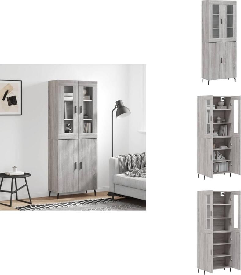 VidaXL Hoge Kast Hoge Kasten Hoge Kast Met Lade Kast -Hoge-kast-69-5x34x180-cm-bewerkt-hout-grijs-sonoma-eikenkleurig - Foto 8