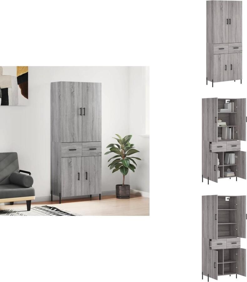 VidaXL Hoge Kast Hoge Kasten Hoge Kast Met Lade Kast Hoge kast 69-5x34x180 cm bewerkt hout grijs sonoma eikenkleurig - Foto 2