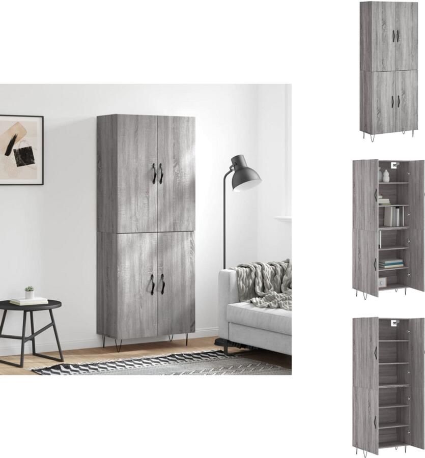 VidaXL Hoge Kast Hoge Kasten Hoge Kast Met Lade Kast -Hoge-kast-69-5x34x180-cm-bewerkt-hout-grijs-sonoma-eikenkleurig - Foto 5