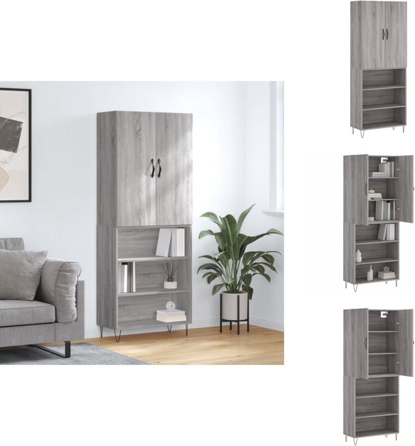 VidaXL Hoge Kast Hoge Kasten Hoge Kast Met Lade Kast -Hoge-kast-69-5x34x180-cm-bewerkt-hout-grijs-sonoma-eikenkleurig - Foto 4
