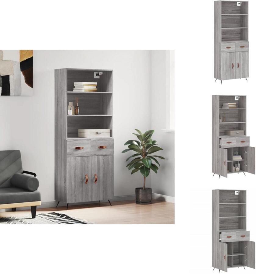 VidaXL Hoge Kast Hoge Kasten Hoge Kast Met Lade Kast -Hoge-kast-69-5x34x180-cm-bewerkt-hout-grijs-sonoma-eikenkleurig - Foto 3