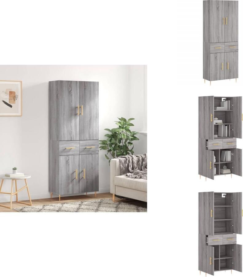 VidaXL Hoge Kast Hoge Kasten Hoge Kast Met Lade Kast Hoge kast 69-5x34x180 cm bewerkt hout grijs sonoma eikenkleurig