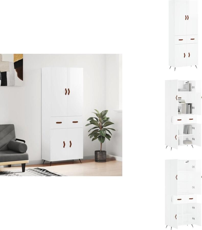 VidaXL Hoge Kast Hoge Kasten Hoge Kast Met Lade Kast -Hoge-kast-69-5x34x180-cm-bewerkt-hout-hoogglans-wit