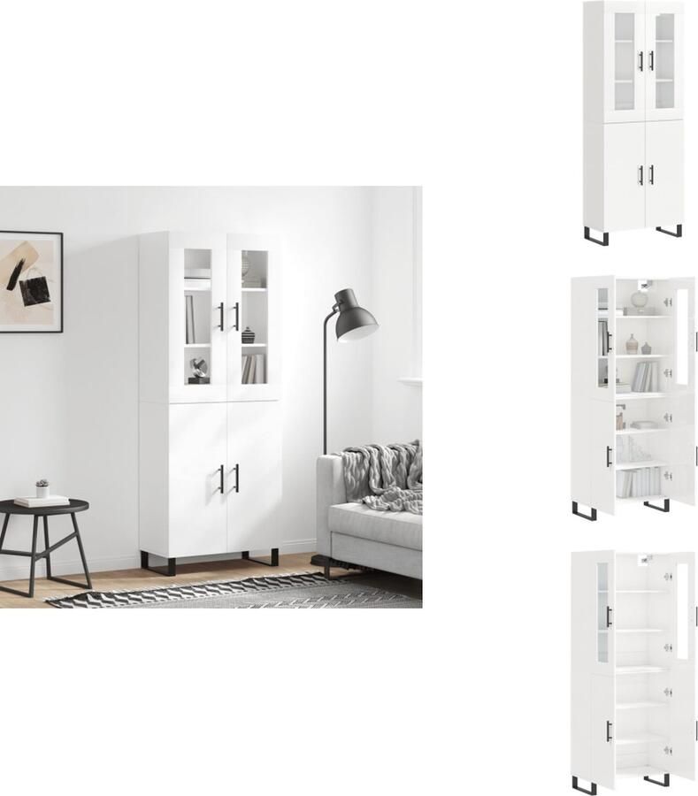 VidaXL Hoge Kast Hoge Kasten Hoge Kast Met Lade Kast -Hoge-kast-69-5x34x180-cm-bewerkt-hout-hoogglans-wit - Foto 2