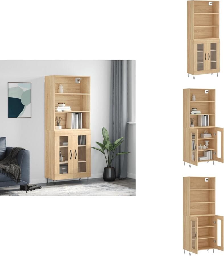 VidaXL Hoge Kast Hoge Kasten Hoge Kast Met Lade Kast Hoge kast 69-5x34x180 cm bewerkt hout sonoma eikenkleurig