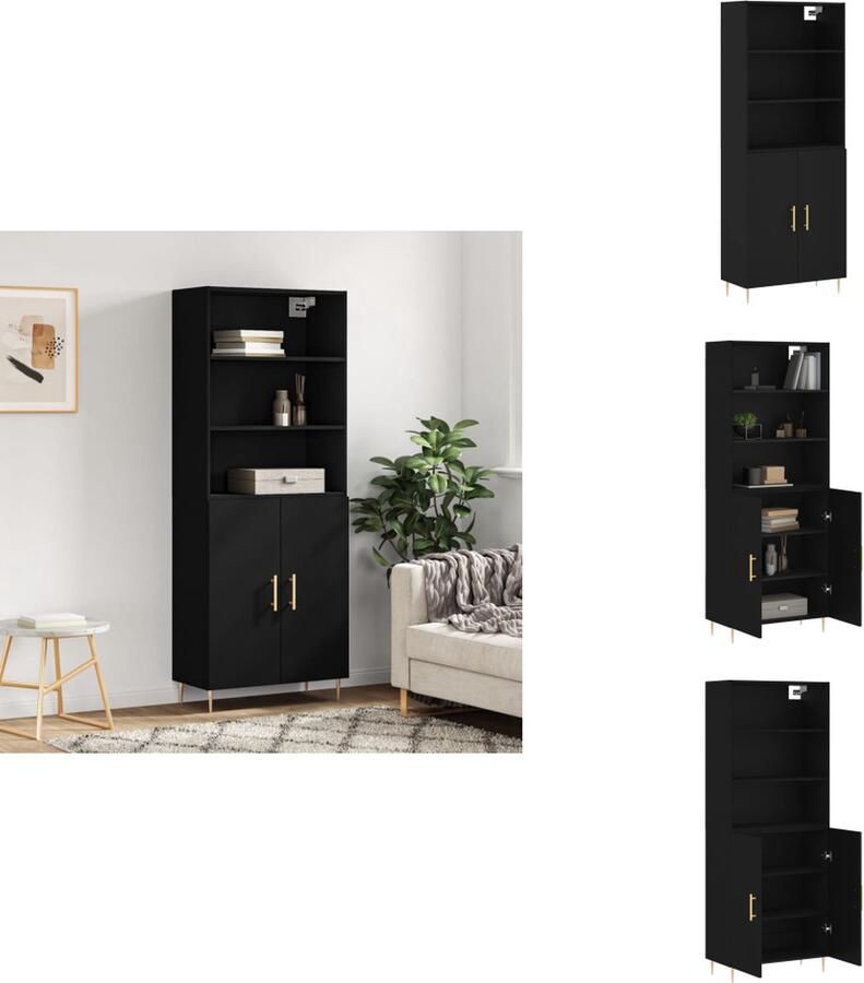 VidaXL Hoge Kast Hoge Kasten Hoge Kast Met Lade Kast -Hoge-kast-69-5x34x180-cm-bewerkt-hout-zwart