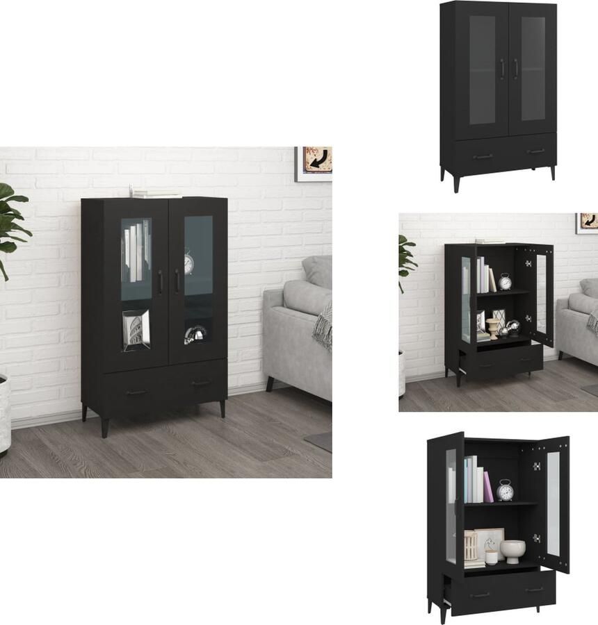 VidaXL Hoge Kast Hoge Kasten Hoge Kast Met Lade Kast Hoge kast 70x31x115 cm bewerkt hout zwart - Foto 3