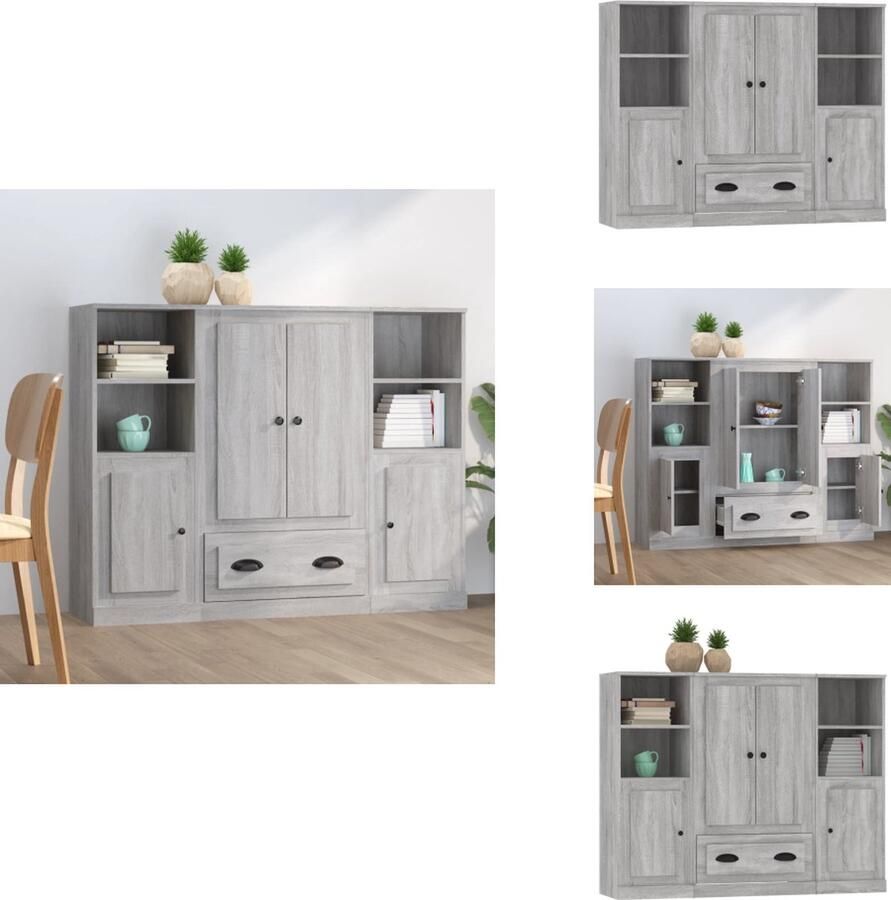 VidaXL Hoge Kast Hoge Kasten Hoge Kast Met Lade Kast Hoge kasten 3 st bewerkt hout grijs sonoma eikenkleurig