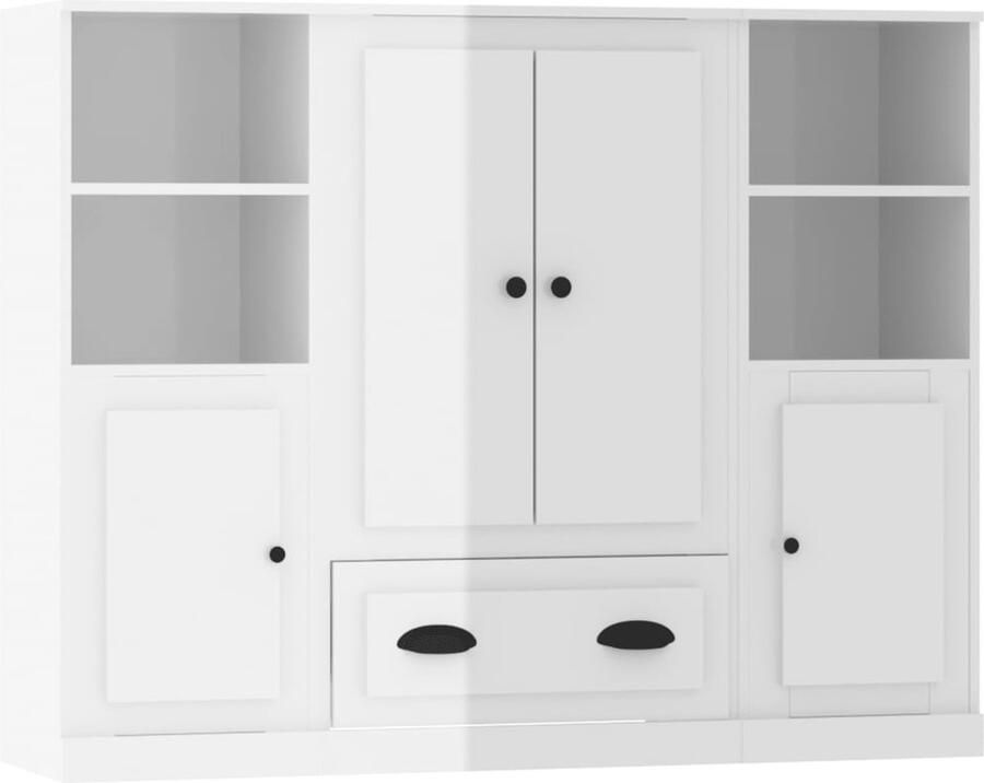 VidaXL Hoge Kast Hoge Kasten Hoge Kast Met Lade Kast Hoge kasten 3 st bewerkt hout hoogglans wit