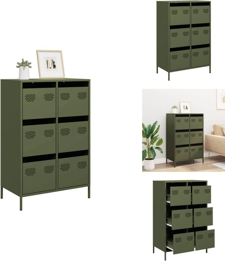 VidaXL Hoge Kast Hoge Kasten Hoge Planken Boekenkast Hoge kast 68x39x101 5 cm staal olijfgroen