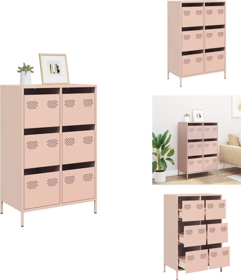 VidaXL Hoge Kast Hoge Kasten Hoge Planken Boekenkast Hoge kast 68x39x101 5 cm staal roze