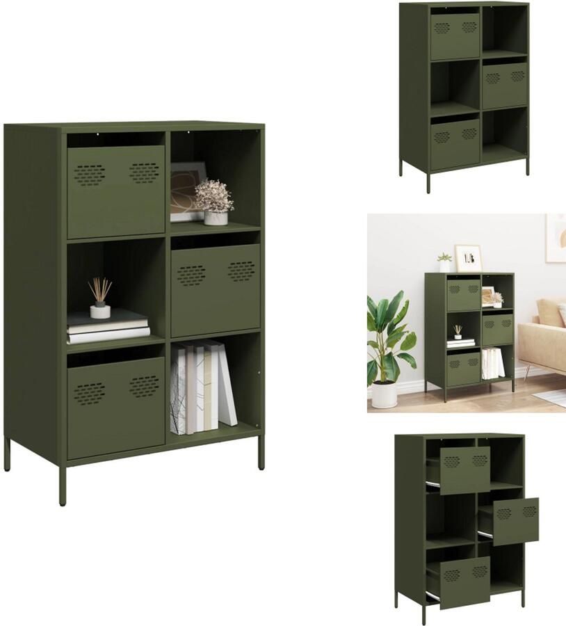 VidaXL Hoge Kast Hoge Kasten Hoge Planken Boekenkast Hoge kast 68x39x103 5 cm staal olijfgroen
