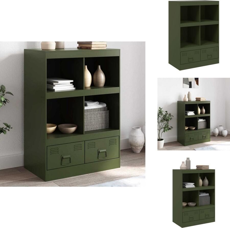 VidaXL Hoge Kast Hoge Kasten Hoog Dressoir Hoge Kast Woonkamer Dressoir 67x39x95 cm staal olijfgroen
