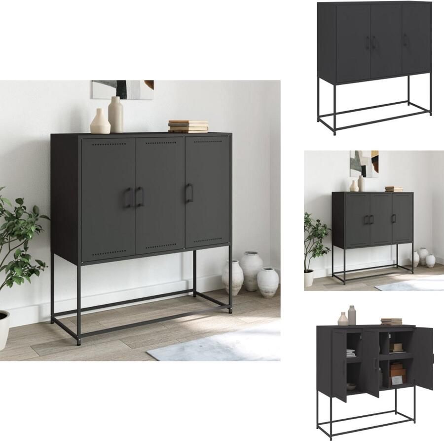 VidaXL Hoge Kast Hoge Kasten Hoog Dressoir Hoge Kast Woonkamer Hoge kast 100 5x39x107 cm staal zwart