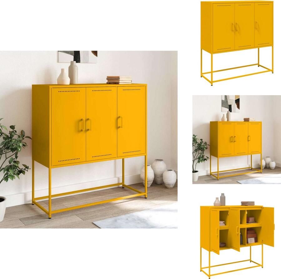 VidaXL Hoge Kast Hoge Kasten Hoog Dressoir Hoge Kast Woonkamer Hoge kast 100 5x39x107 cm staal mosterdgeel