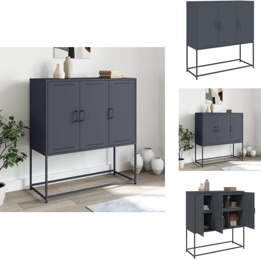 VidaXL Hoge Kast Hoge Kasten Hoog Dressoir Hoge Kast Woonkamer Hoge kast 100 5x39x107 cm staal antracietkleurig