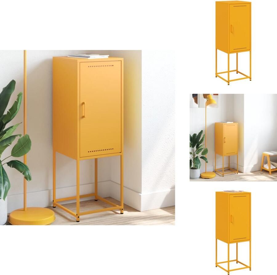VidaXL Hoge Kast Hoge Kasten Hoog Dressoir Hoge Kast Woonkamer Hoge kast 36x39x107 cm staal mosterdgeel