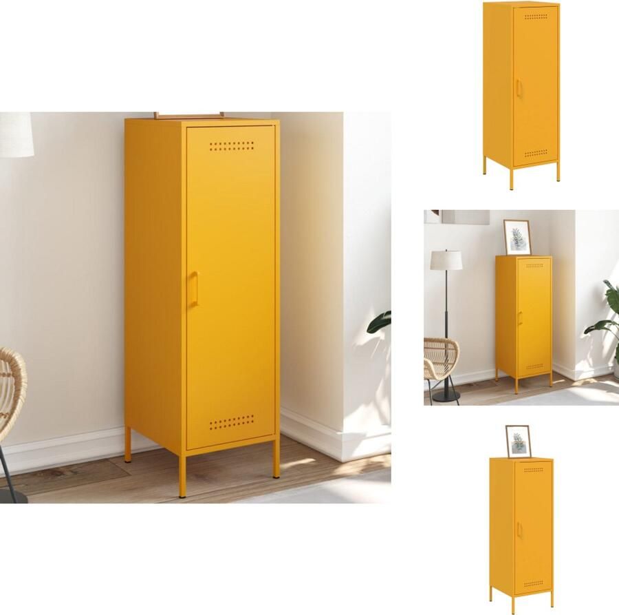 VidaXL Hoge Kast Hoge Kasten Hoog Dressoir Hoge Kast Woonkamer Hoge kast 36x39x113 cm staal mosterdgeel