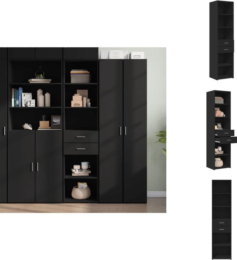 VidaXL Hoge Kast Hoge Kasten Hoog Dressoir Hoge Kast Woonkamer Hoge kast 45x42 5x185 cm bewerkt hout zwart