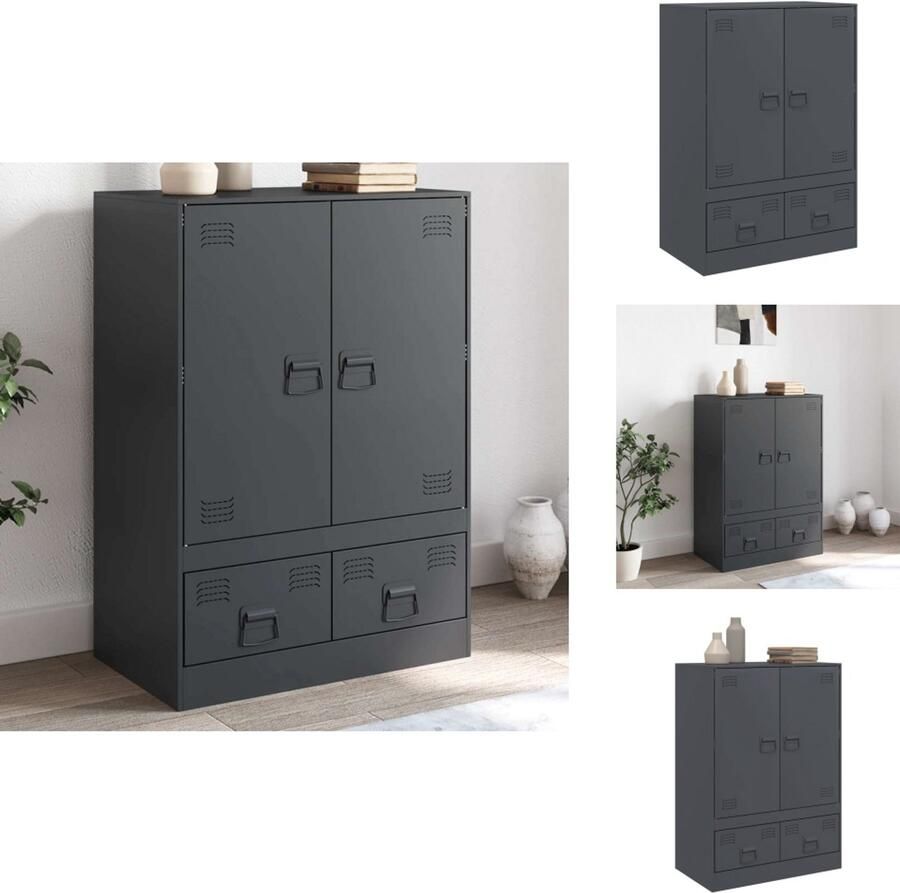 VidaXL Hoge Kast Hoge Kasten Hoog Dressoir Hoge Kast Woonkamer Hoge kast 67x39x95 cm staal antracietkleurig