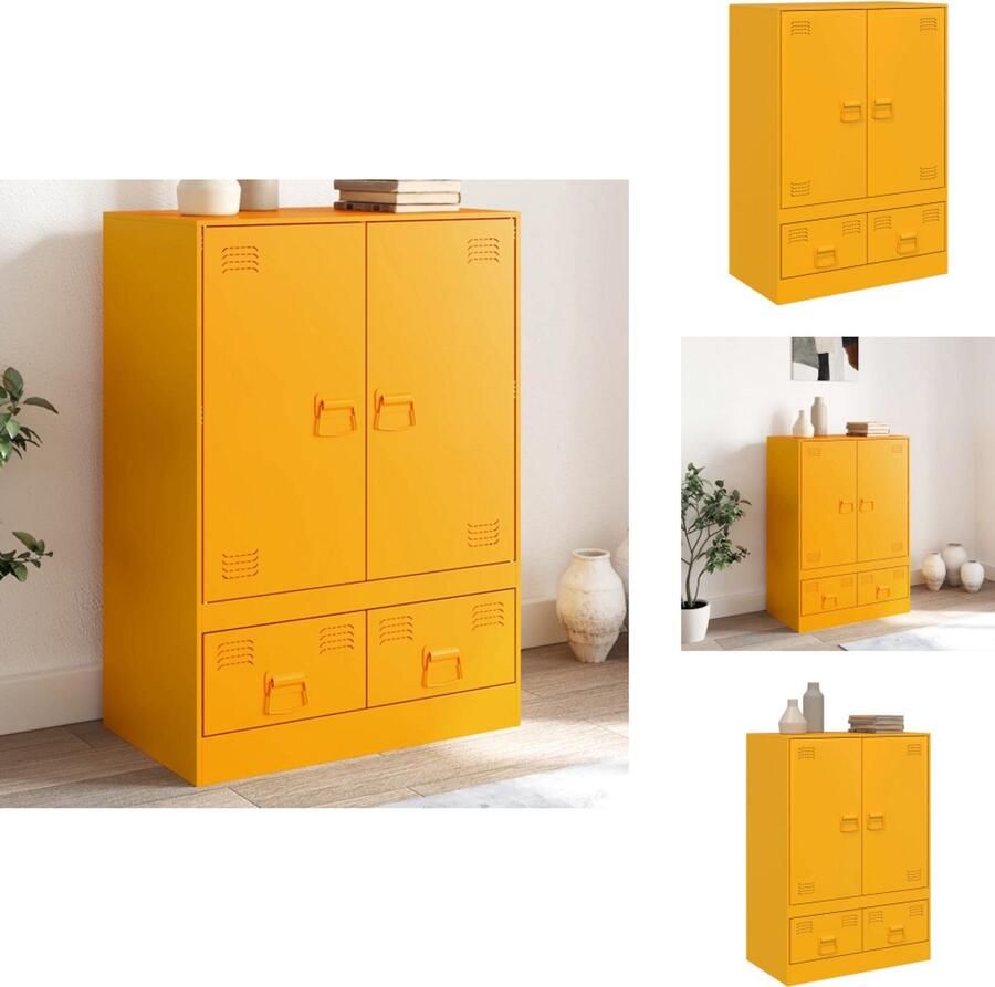 VidaXL Hoge Kast Hoge Kasten Hoog Dressoir Hoge Kast Woonkamer Hoge kast 67x39x95 cm staal mosterdgeel