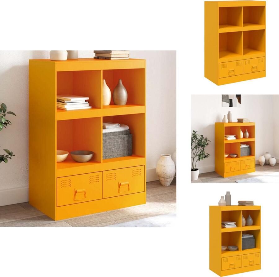 VidaXL Hoge Kast Hoge Kasten Hoog Dressoir Hoge Kast Woonkamer Hoge kast 67x39x95 cm staal mosterdgeel - Foto 2