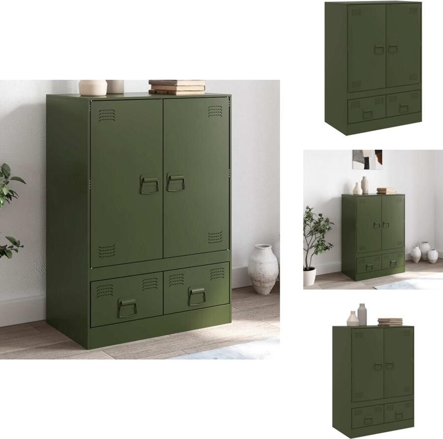 VidaXL Hoge Kast Hoge Kasten Hoog Dressoir Hoge Kast Woonkamer Hoge kast 67x39x95 cm staal olijfgroen