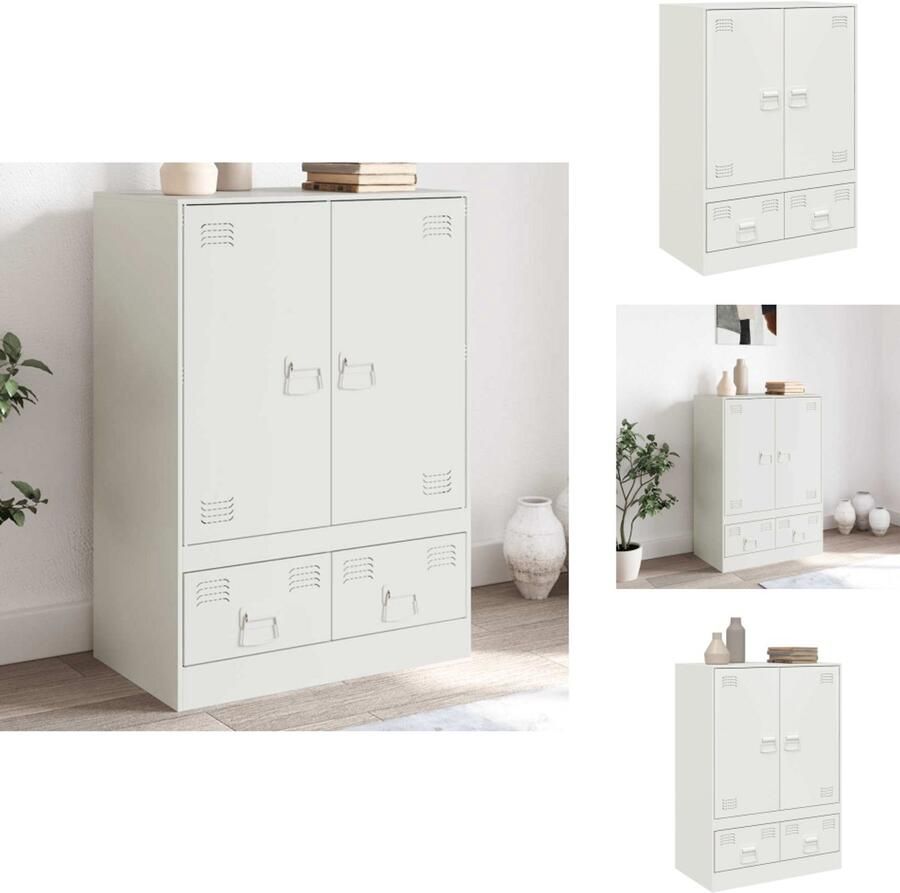 VidaXL Hoge Kast Hoge Kasten Hoog Dressoir Hoge Kast Woonkamer Hoge kast 67x39x95 cm staal wit