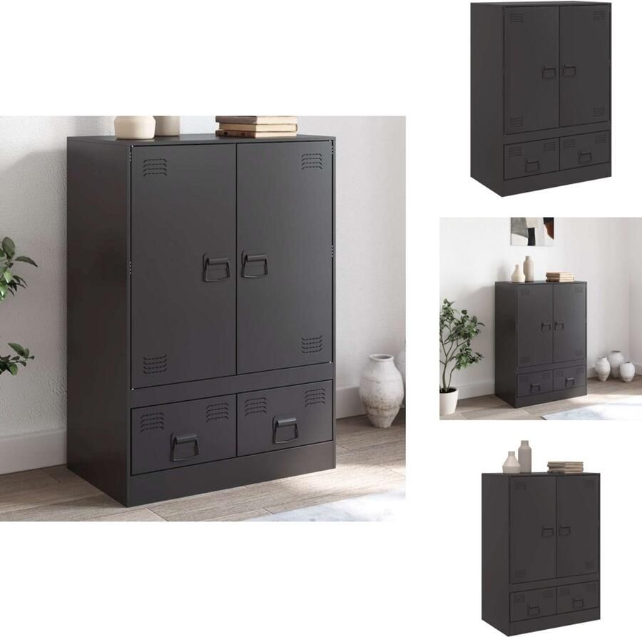 VidaXL Hoge Kast Hoge Kasten Hoog Dressoir Hoge Kast Woonkamer Hoge kast 67x39x95 cm staal zwart